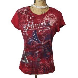Blue Canyon Women's Patriotic Tee Lg  Red Embellished America Forever USA Pride